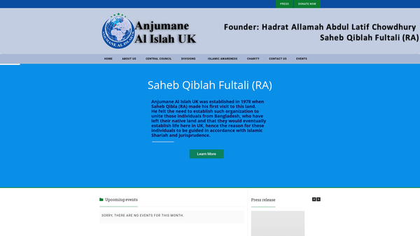 Screenshot of the Anjumane Al Islah UK. website