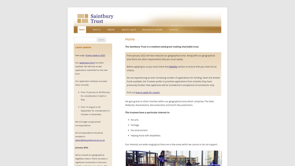 Screenshot of the The Saintbury Trust website