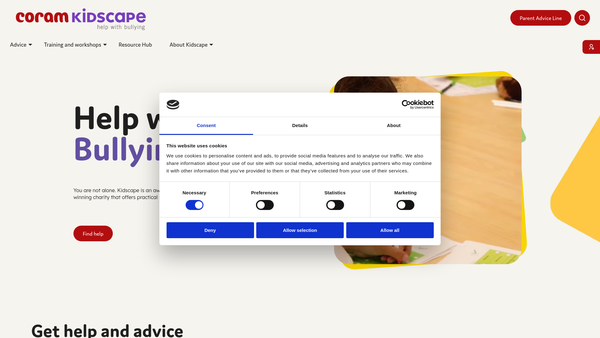 Screenshot of the Kidscape Campaign For Children's Safety website