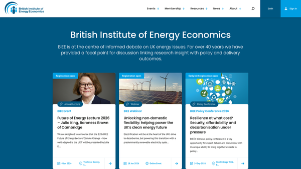 Screenshot of the The British Institute Of Energy Economics website