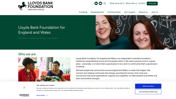Screenshot of the Lloyds Bank Foundation For England & Wales website
