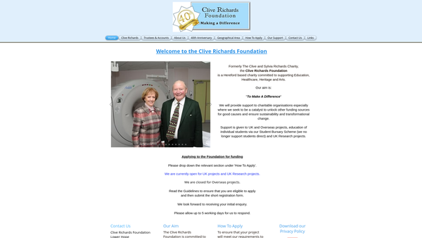 Screenshot of the The Clive Richards Foundation website