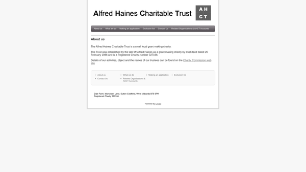 Screenshot of the The Alfred Haines Charitable Trust website