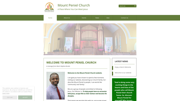 Screenshot of the Mount Peniel Church Of God In Christ Jesus Apostolic website