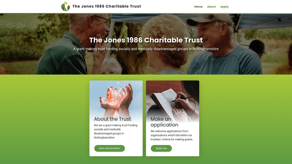 Screenshot of the The Jones 1986 Charitable Trust website