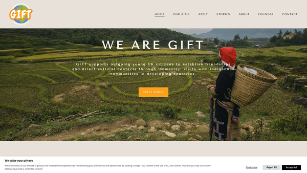 Screenshot of the The Reg Gilbert International Youth Friendship Trust website