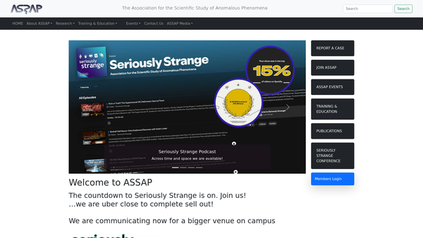 Screenshot of the The Association For The Scientific Study Of Anomalous Phenomena website