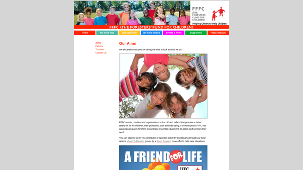 Screenshot of the Fffc (The Foresters' Fund For Children) website