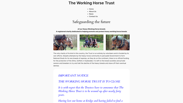 Screenshot of the The Working Horse Trust website
