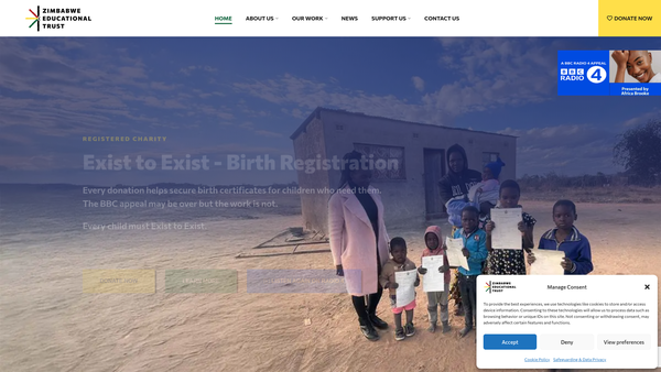 Screenshot of the Zimbabwe Educational Trust website