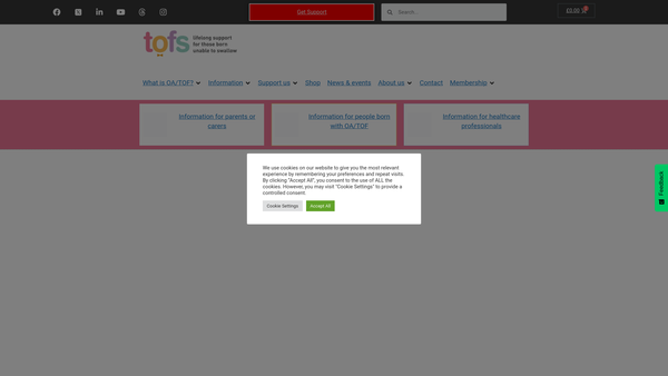 Screenshot of the Tofs website
