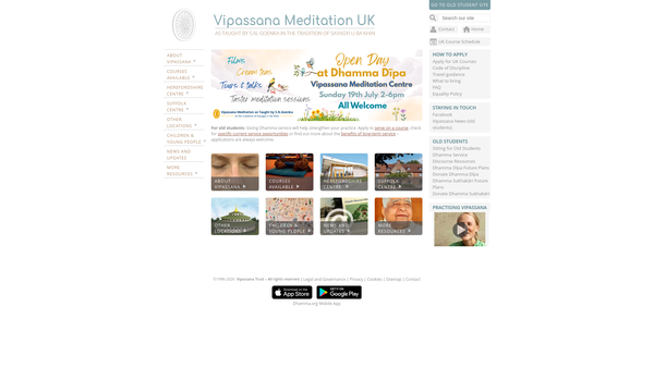 Screenshot of the Vipassana Trust website