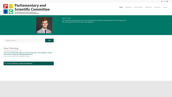 Screenshot of the Parliamentary Science And Techology Information Foundation website