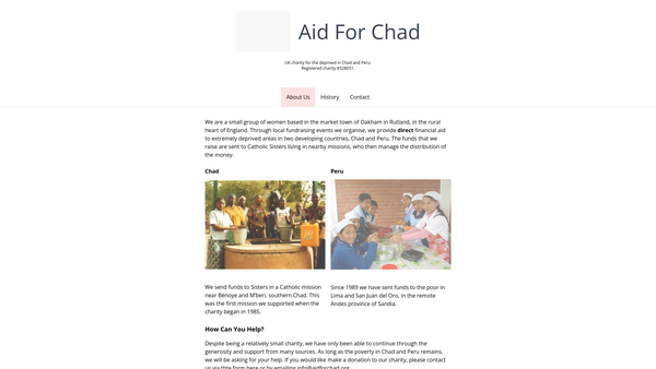 Screenshot of the Aid For Chad website