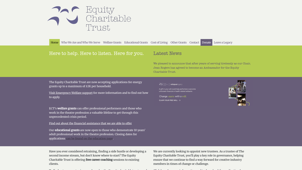 Screenshot of the Equity Charitable Trust website