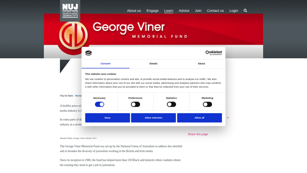 Screenshot of the George Viner Memorial Fund Trust website
