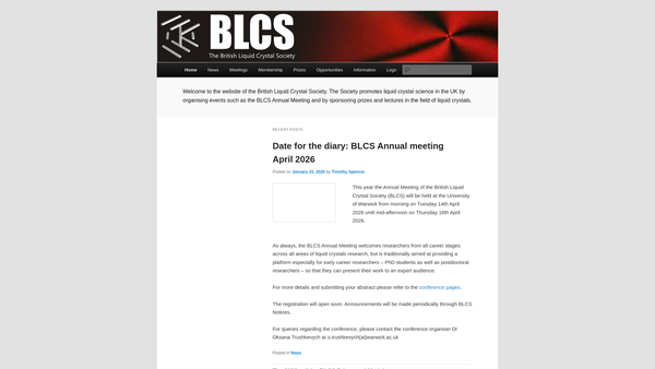 Screenshot of the The British Liquid Crystal Society website