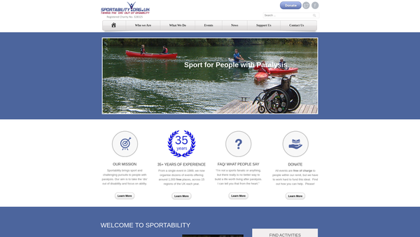 Screenshot of the Sportability website