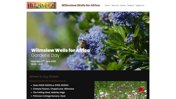 Screenshot of the Wilmslow Wells For Africa website