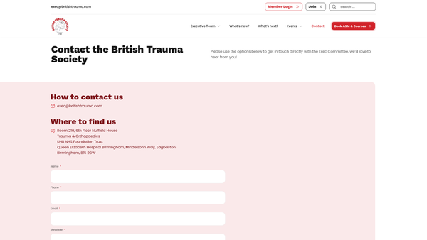 Screenshot of the The British Trauma Society website