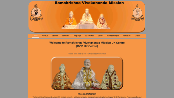 Screenshot of the Ramakrishna Vivekananda Mission United Kingdom Centre website