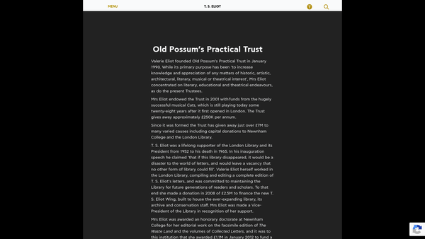 Screenshot of the Old Possum's Practical Trust website
