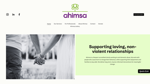 Screenshot of the Ahimsa website