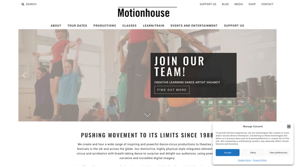 Screenshot of the Motionhouse website