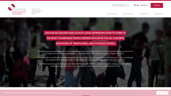 Screenshot of the Asylum Aid website