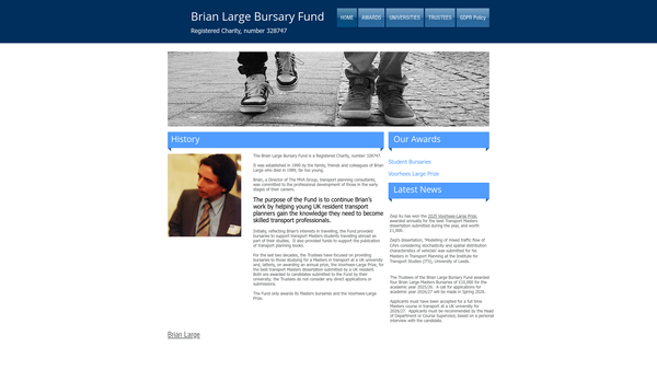 Screenshot of the The Brian Large Bursary Fund website