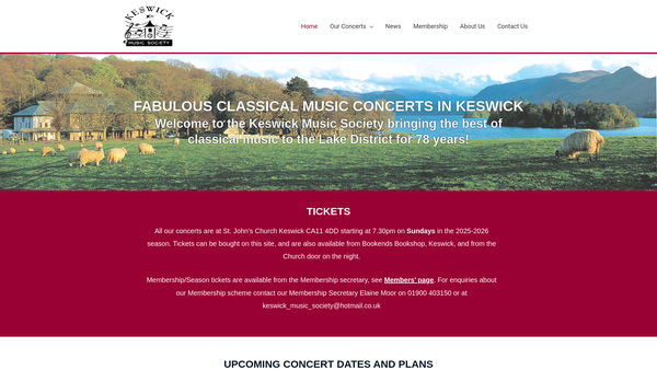 Screenshot of the Keswick Music Society website