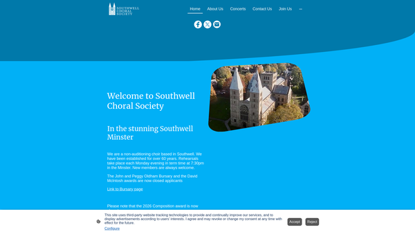 Screenshot of the Southwell Choral Society website