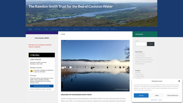 Screenshot of the The Rawdon-Smith Trust For The Bed of Coniston Water website