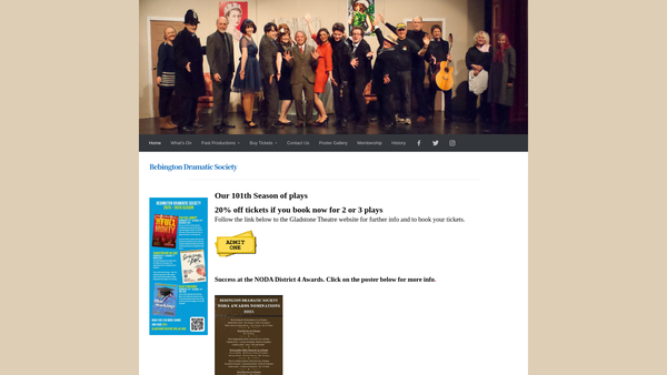 Screenshot of the Bebington Dramatic Society website