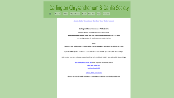 Screenshot of the Darlington Chrysanthemum And Dahlia Society website