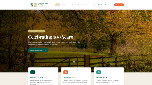Screenshot of the CPRE Rutland and Lincolnshire website