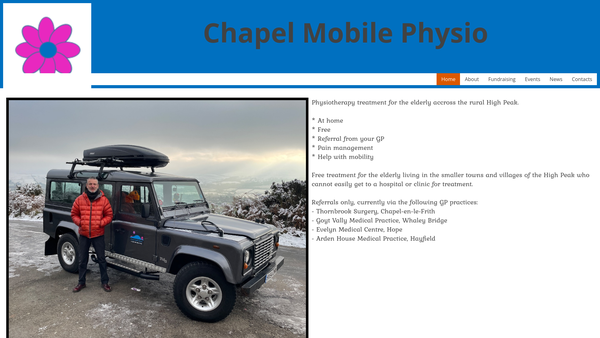 Screenshot of the Chapel-En-Le-Frith Mobile Physiotherapy Service website
