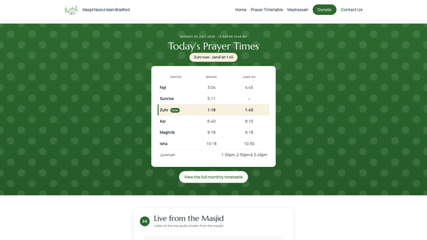 Screenshot of the The Bradford Muslim Welfare Society website