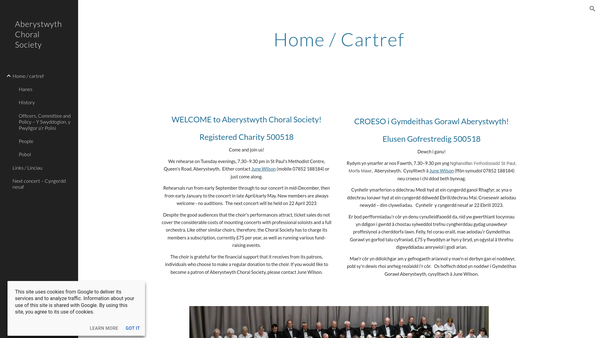 Screenshot of the Aberystwyth Choral Society website