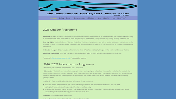 Screenshot of the The Manchester Geological Association website
