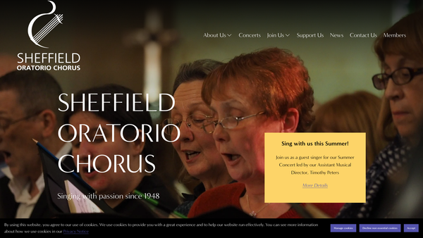 Screenshot of the Sheffield Oratorio Chorus website