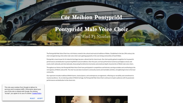 Screenshot of the Cor Meibion Pontypridd (Pontypridd Male Choir) website