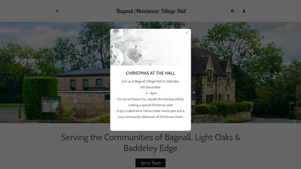 Screenshot of the Bagnall Light Oaks And Baddeley Edge Village Hall Fund website