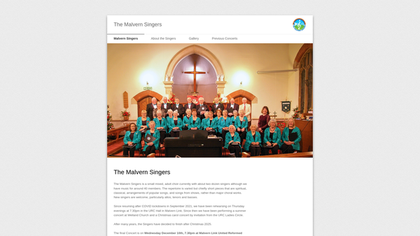 Screenshot of the The Malvern Singers website