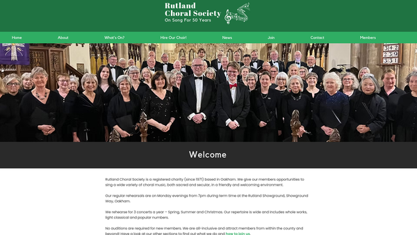 Screenshot of the Rutland Choral Society website