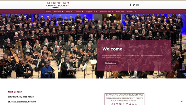 Screenshot of the Altrincham Choral Society website