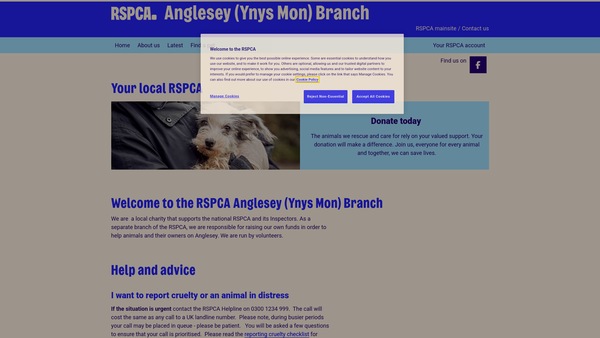 Screenshot of the Royal Society For The Prevention Of Cruelty To Animals Anglesey Branch website
