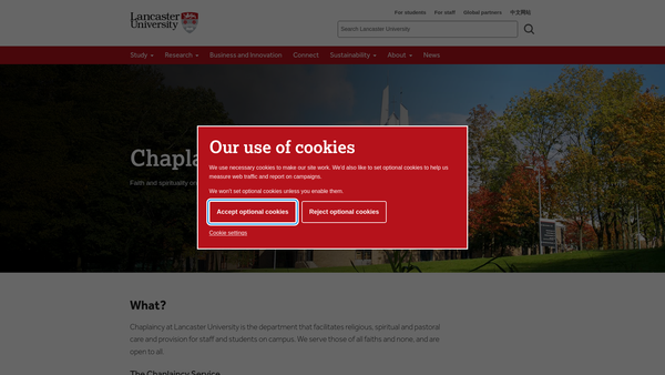 Screenshot of the The Lancaster University Chaplaincy Centre website