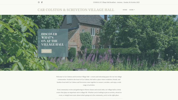 Screenshot of the Car Colston And Screveton Village Hall website