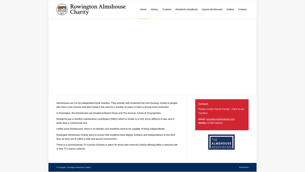Screenshot of the Rowington Almshouse Charity website